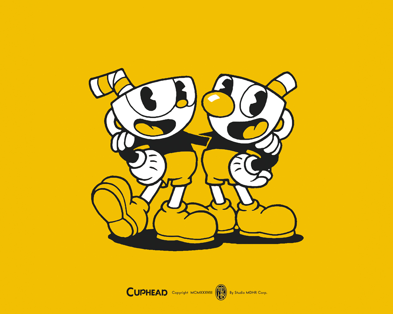 Cuphead and Mugman Monochrome Wallpaper - Cat with Monocle
