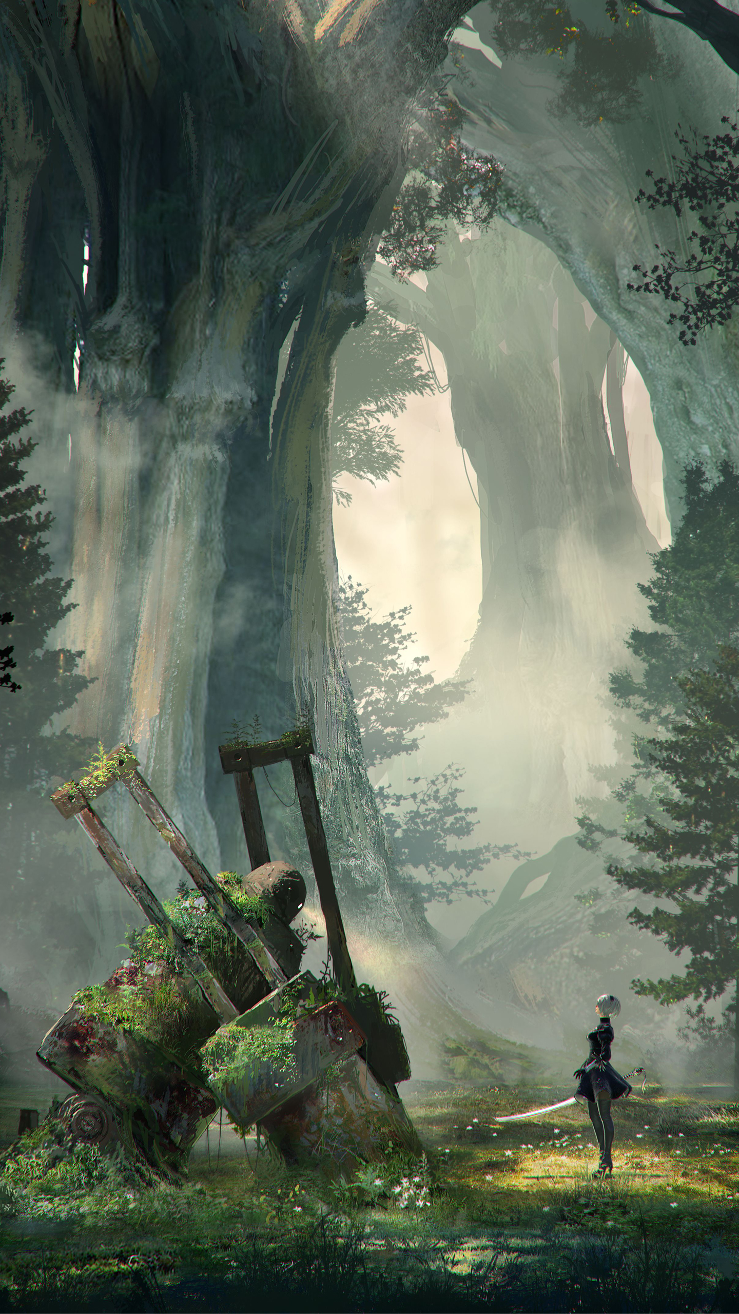 Nier Automata Forest Wallpaper Cat With Monocle