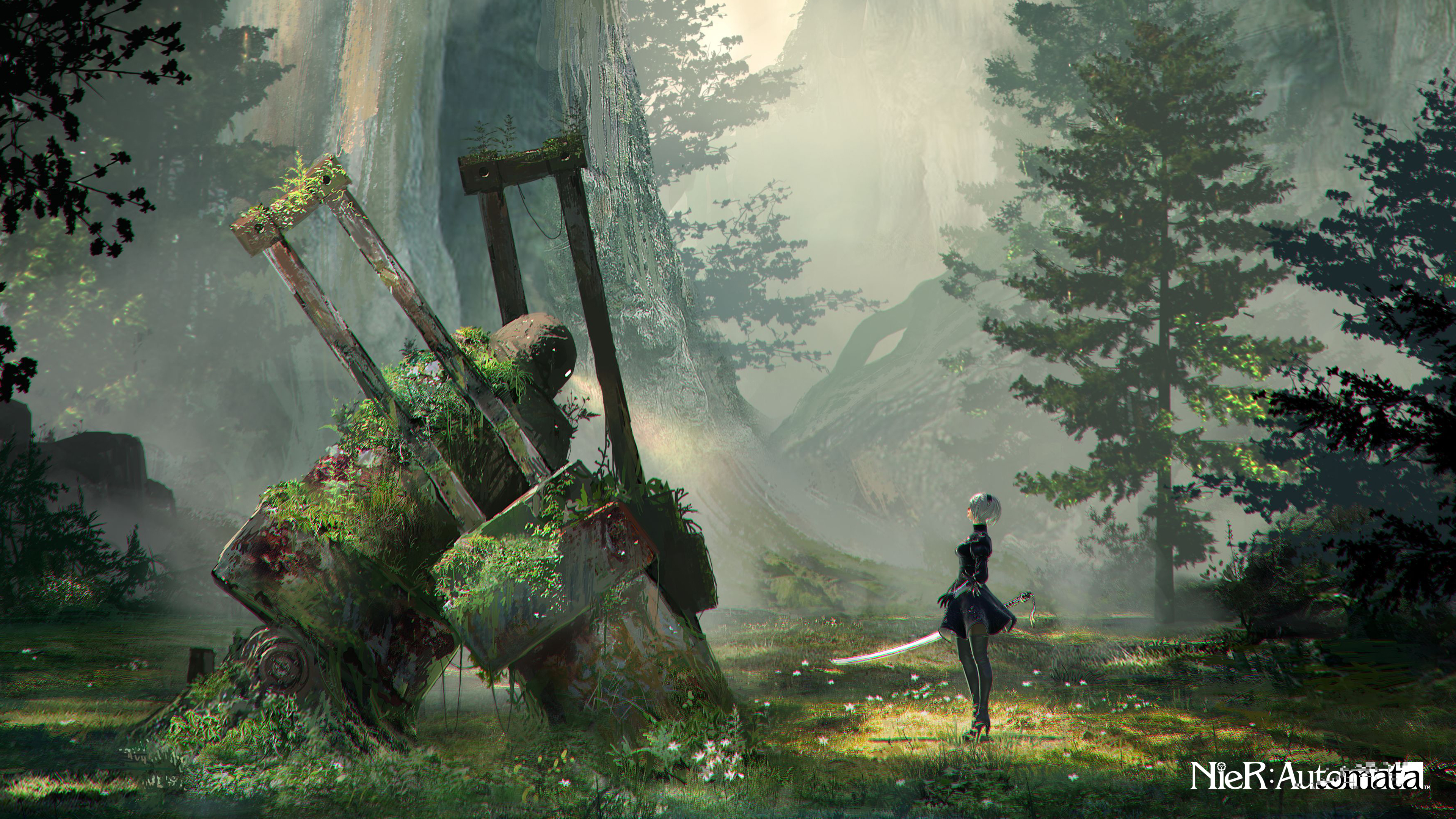Nier Automata Forest Wallpaper Cat With Monocle