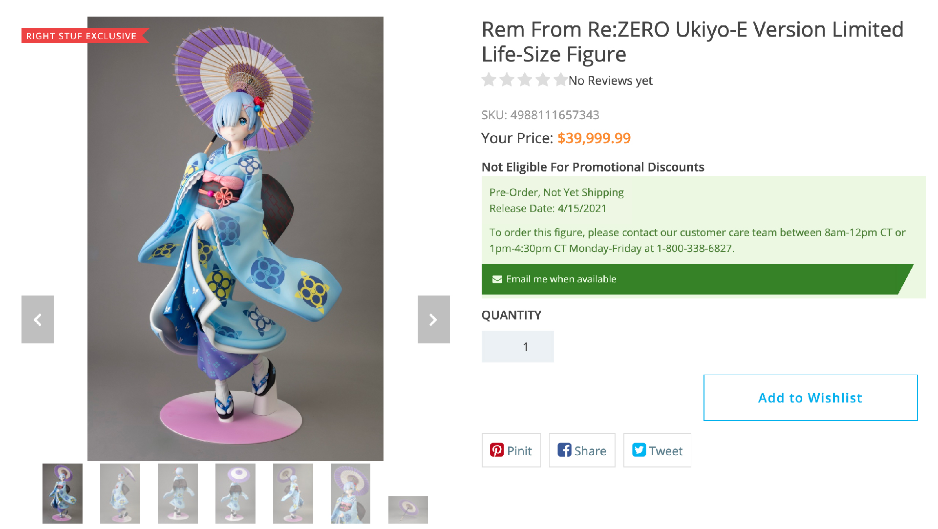Rem From Re:ZERO Ukiyo-E Version Limited Life-Size Figure