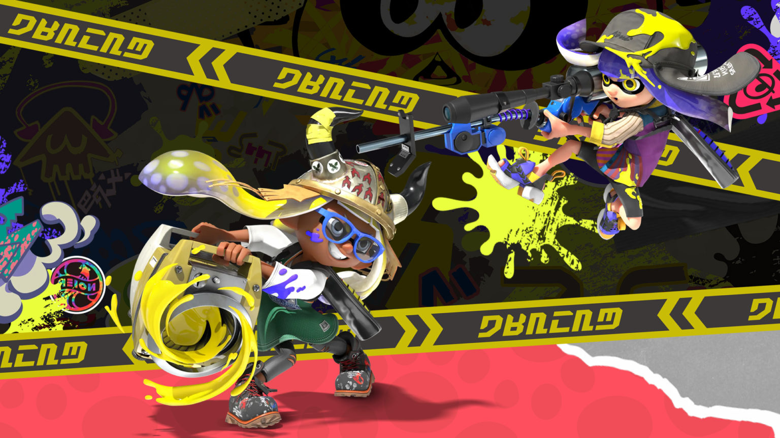 Splatoon 3 Inkling and Octoling Version 2 Wallpaper - Cat with Monocle
